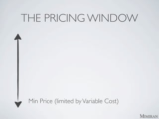 THE PRICING WINDOW




 Min Price (limited by Variable Cost)
 