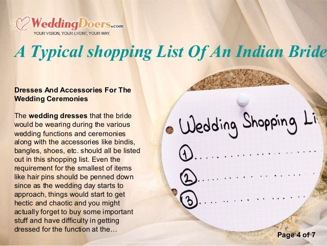 list of bridal shopping