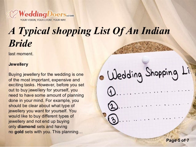 wedding shopping list