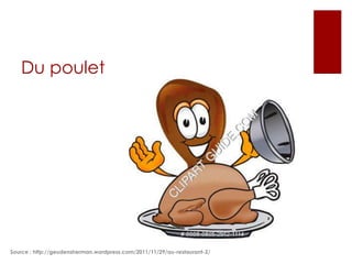 Du poulet

Source : http://geudensherman.wordpress.com/2011/11/29/au-restaurant-2/

 
