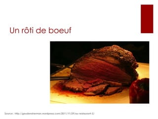 Un rôti de boeuf

Source : http://geudensherman.wordpress.com/2011/11/29/au-restaurant-2/

 