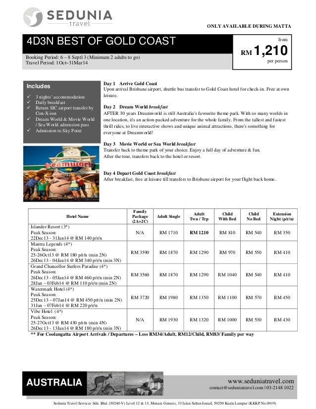 4d Gold Coast Matta Fair Package