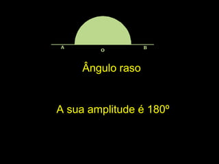 Ângulo rasoÂngulo raso
A
O
B
A sua amplitude é 180ºA sua amplitude é 180º
 