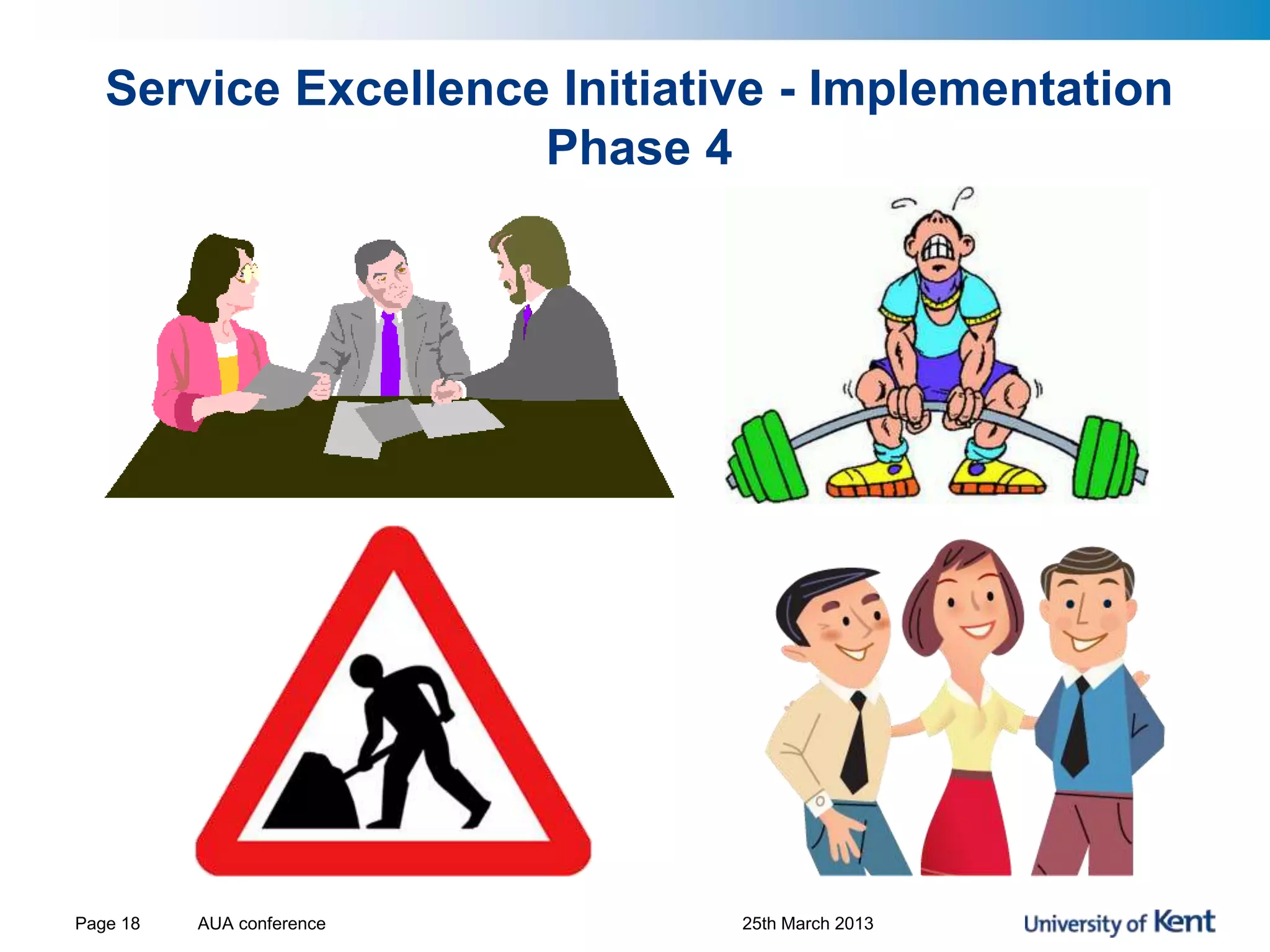 Service Excellence Initiative - Implementation
Phase 4
AUA conference 25th March 2013Page 18
 