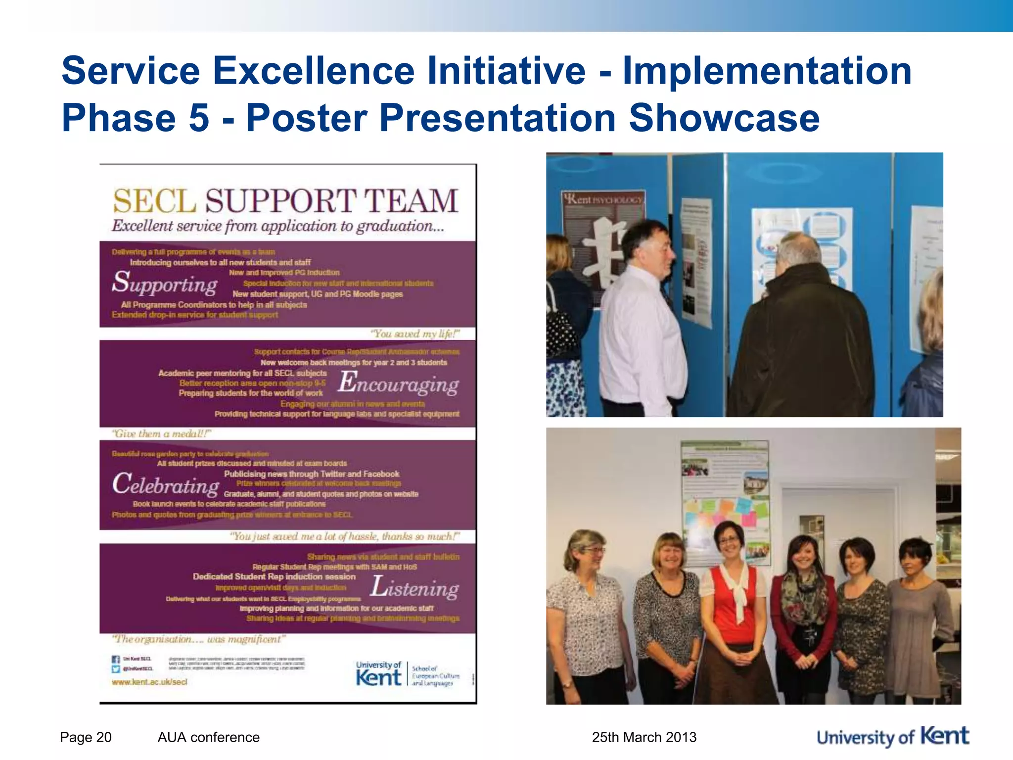 Service Excellence Initiative - Implementation
Phase 5 - Poster Presentation Showcase
AUA conference 25th March 2013Page 20
 