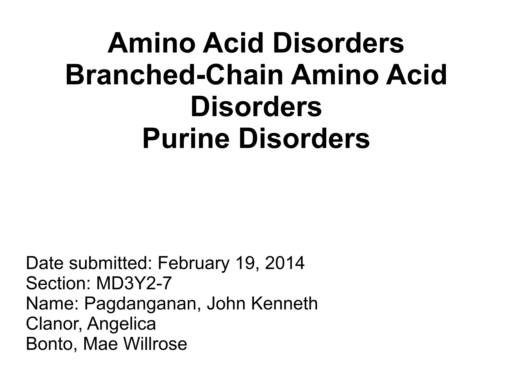Amino Acid Metabolism & Purine Disorders PPT
