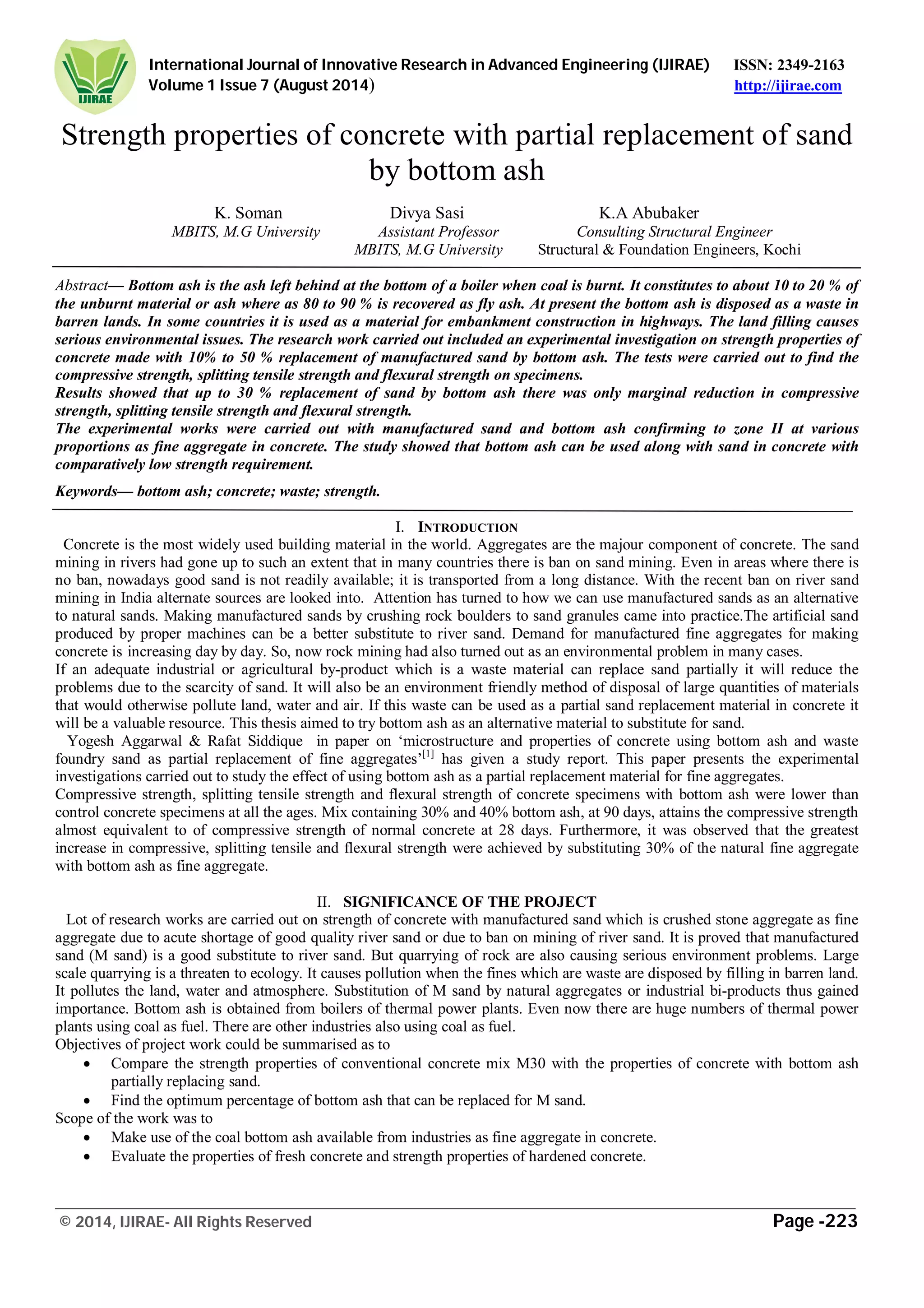 Strength properties of concrete with partial replacement of sand by ...