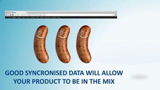 www.comparethesausage.com
GOOD SYNCRONISED DATA WILL ALLOW
YOUR PRODUCT TO BE IN THE MIX
 
