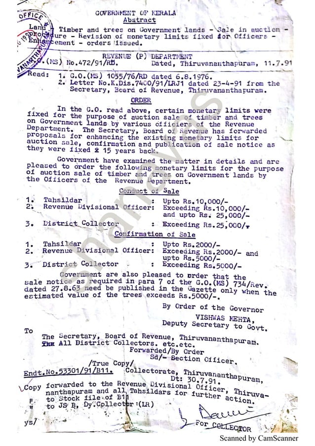 Auction of wood timber and trees in kerala land revenue department go p