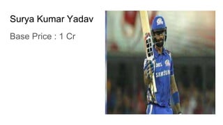 Surya Kumar Yadav
Base Price : 1 Cr
 