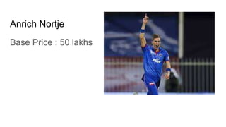 Anrich Nortje
Base Price : 50 lakhs
 