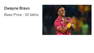 Dwayne Bravo
Base Price : 50 lakhs
 