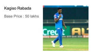 Kagiso Rabada
Base Price : 50 lakhs
 