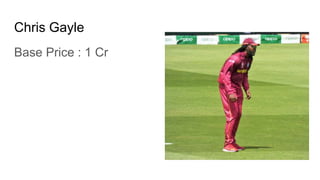 Chris Gayle
Base Price : 1 Cr
 