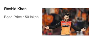 Rashid Khan
Base Price : 50 lakhs
 