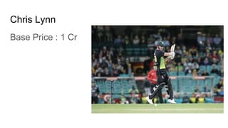 Chris Lynn
Base Price : 1 Cr
 