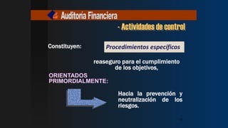 Constituyen:
ORIENTADOS
PRIMORDIALMENTE:
Hacia la prevención y
neutralización de los
riesgos.
reaseguro para el cumplimiento
de los objetivos,
- Actividades de control
Procedimientos específicos
15
15
15
15
 
