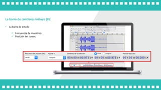 La barra de controles incluye (8):
• La barra de estado
 Frecuencia de muestreo.
 Posición del cursor.
 