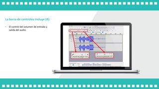La barra de controles incluye (4):
• El control del volumen de entrada y
salida del audio.
 