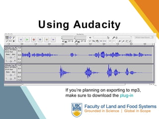 Using Audacity If you’re planning on exporting to mp3, make sure to download the  plug-in   