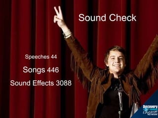 Sound Check Songs  446 Sound Effects 3088 Speeches 44 