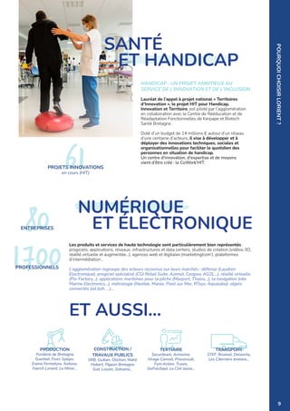 POURQUOI
CHOISIR
LORIENT
?
61
PROJETS INNOVATIONS
en cours (HIT)
Les produits et services de haute technologie sont particulièrement bien représentés :
progiciels, applications, réseaux, infrastructures et data centers, studios de création (vidéos 3D,
réalité virtuelle et augmentée…), agences web et digitales (marketing/com’), plateformes
d’intermédiation…
L’agglomération regroupe des acteurs reconnus sur leurs marchés : défense (Laudren
Electronique), progiciel spécialisé (CGI Retail Suite, Azimut, Coopeo, AG2L…), réalité virtuelle
(Pix-Factory…), applications maritimes pour la pêche (Marport, Thalos…), la navigation (nke
Marine Electronics…), métrologie (Neotek, Maree, Pixel sur Mer, RTsys, Aqualabo), objets
connectés (iot.bzh, ...)…
80
ENTREPRISES
1700
PROFESSIONNELS
HANDICAP : UN PROJET AMBITIEUX AU
SERVICE DE L'INNOVATION ET DE L'INCLUSION
Lauréat de l’appel à projet national « Territoires
d’Innovation », le projet HIT pour Handicap,
Innovation et Territoire, est piloté par l’agglomération
en collaboration avec le Centre de Rééducation et de
Réadaptation Fonctionnelles de Kerpape et Biotech
Santé Bretagne.
Doté d’un budget de 14 millions € autour d’un réseau
d’une centaine d’acteurs, il vise à développer et à
déployer des innovations techniques, sociales et
organisationnelles pour faciliter le quotidien des
personnes en situation de handicap.
Un centre d'innovation, d'expertise et de moyens
vient d’être créé : le CoWork'HIT.
SANTÉ
ET HANDICAP
NUMÉRIQUE
ET ÉLECTRONIQUE
©
CRÉDIT
LORIENT
AGGLOMÉRATION
-
S.LOREC
TERTIAIRE
Securiteam, Armorine,
Virage Conseil, Proconsult,
Fym Action, Tryom,
SixFoisSept, Le Ciré Jaune...
TRANSPORT
STEF, Bruneel, Delanchy,
Les Citerniers bretons...
PRODUCTION
Fonderie de Bretagne,
Guerbet, Fives Syleps,
Eveno Fermeture, Axilone,
Faerch Lorient, Le Minor...
CONSTRUCTION /
TRAVAUX PUBLICS
SRB, Guiban, Olichon, Mahé
Hubert, Pigeon Bretagne
Sud, Loxam, Sotrama...
ET AUSSI...
9
 
