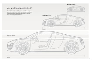 Audi R8 (1: 87)



Wie groß ist eigentlich 1:18?
Mit der Setkarte des Audi R8 zeigen wir Größe – und zwar
genau die richtige Größe für die nächste Audi Miniatur Ihrer
                                                                                 5,5 cm
Sammlung. Trennen Sie einfach das Modell in dem von
Ihnen bevorzugten Maßstab heraus.
                                                               Audi R8 (1: 43)




                                                               13,3 cm




Audi R8 (1:18)




24,5 cm
                                                                                                   2
 