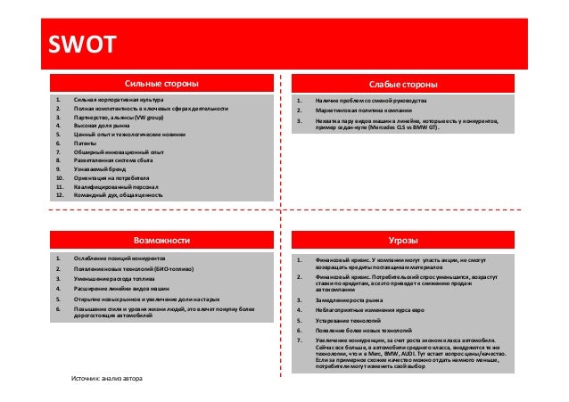 Swot анализ volkswagen