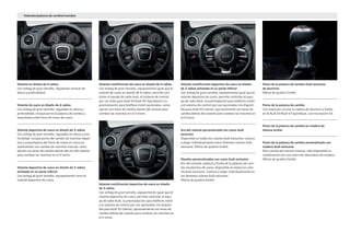 Volante multifunción de cuero en diseño de 4 radios
Con airbag de gran tamaño, equipamiento igual que el
volante de cuero en diseño de 4 radios; permite con-
trolar el equipo de radio Audi, el sistema de control
por voz (sólo para Audi A3/Audi A3 Sportback) y la
preinstalación para teléfono móvil opcionales; como
opción con levas de cambio detrás del volante para
cambiar las marchas en el S tronic.
Volante en diseño de 4 radios
Con airbag de gran tamaño, regulación manual de
altura y profundidad.
Volante de cuero en diseño de 4 radios
Con airbag de gran tamaño, regulable en altura y
profundidad, incluye pomo la palanca de cambio y
empuñadura del freno de mano de cuero.
Volante deportivo de cuero en diseño de 3 radios
Con airbag de gran tamaño, regulable en altura y pro-
fundidad, incluye pomo del cambio de marchas depor-
tivo y empuñadura del freno de mano en cuero en
automóviles con cambio de marchas manual; como
opción con levas de cambio detrás del aro del volante
para cambiar lar marchas en el S tronic.
Volante deportivo de cuero en diseño de 3 radios
achatado en su parte inferior
Con airbag de gran tamaño, equipamiento como el
volante deportivo de cuero.
Volante multifunción deportivo de cuero en diseño
de 3 radios
Con airbag de gran tamaño, equipamiento igual que el
volante deportivo de cuero; permite controlar el equi-
po de radio Audi, la preinstalación para teléfono móvil
y el sistema de control por voz opcionales (no disponi-
ble para Audi A3 Cabrio); opcionalmente con levas de
cambio detrás del volante para cambiar las marchas en
el S tronic.
Pomo de la palanca de cambio Audi exclusive
de aluminio
Oferta de quattro GmbH.
Pomo de la palanca de cambio
Con inserción circular en óptica de aluminio y fuelle;
en el Audi S3/Audi S3 Sportback, con inscripción S3.
Pomo de la palanca de cambio en madera de
Vavona ámbar
Pomo de la palanca de cambio personalizado con
madera Audi exclusive
Para cambio de marcha manual, sólo disponible en
combinación con una inserción decorativa de madera.
Oferta de quattro GmbH.
Volante multifunción deportivo de cuero en diseño
de 3 radios achatado en su parte inferior
Con airbag de gran tamaño, equipamiento igual que el
volante deportivo de cuero; permite controlar el equi-
po de radio Audi, la preinstalación para teléfono móvil
y el sistema de control por voz opcionales (no disponi-
ble para Audi A3 Cabrio); opcionalmente con levas de
cambio detrás del volante para cambiar las marchas en
el S tronic.
Aro del volante personalizado con cuero Audi
exclusive
Disponible en todos los colores Audi exclusive; costura
a elegir individualmente entre distintos colores Audi
exclusive. Oferta de quattro GmbH.
Mandos personalizados con cuero Audi exclusive
Aro del volante, palanca y fuelle de la palanca de cam-
bio recubiertos de cuero, disponible en todos los colo-
res Audi exclusive. Costura a elegir individualmente en
los distintos colores Audi exclusive.
Oferta de quattro GmbH.
Volantes/palanca de cambio/mandos
 