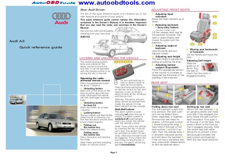 Audi a3 quick reference guide diagram user manual