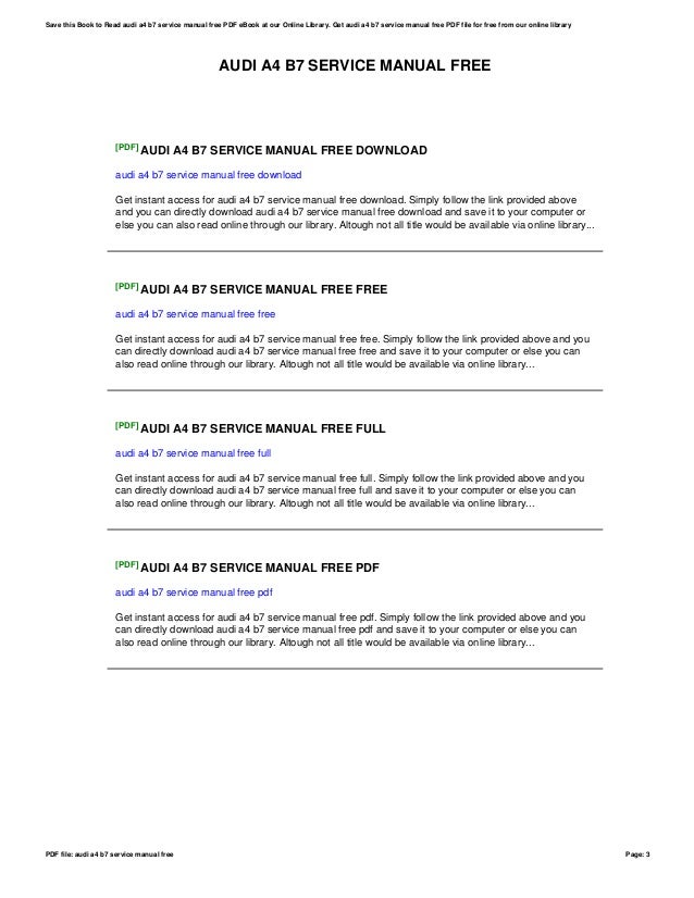 Audi A4 B7 Service Manual Free