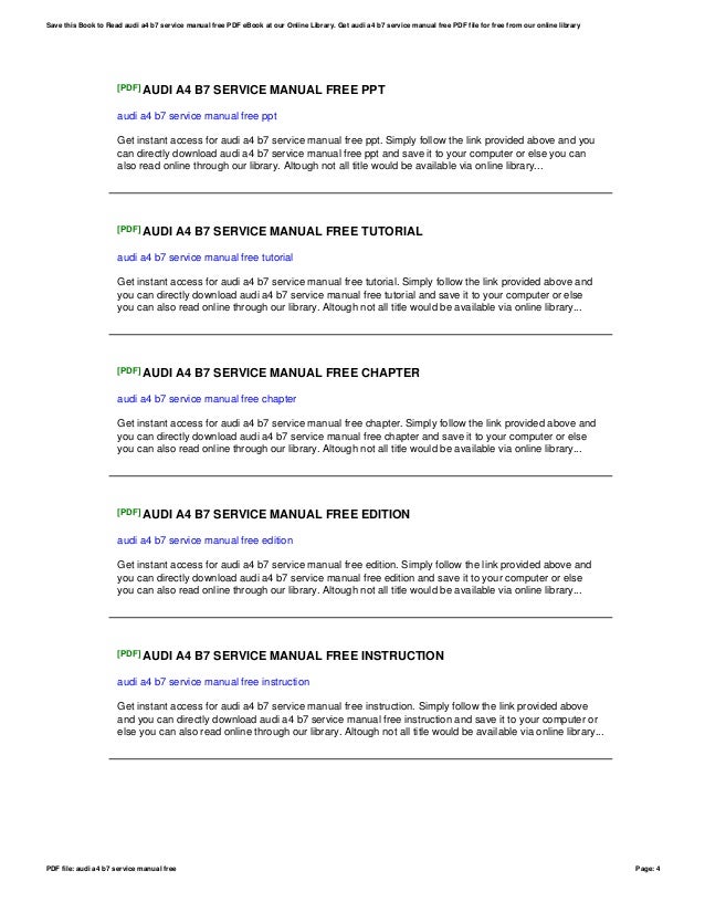 Audi A4 B7 Service Manual Free