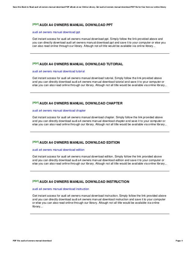 Audi a4 owners manual download