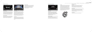37 Equipment
Light Design Steering wheels/controls Comfort Infotainment Assistance systems Technology/safety
|Assistance systems
Parking system plus
Auto release function
holds the vehicle stationary for unlimited periods
after stopping in traﬃc on normal uphill or downhill
gradients. The system is activated by push-button
and allows the driver to drive away smoothly
Audi pre sense basic
automatically initiates preventive occupant protection
measures if required; these include: belt tensioning,
activating the hazard warning system and closing
the sliding sunroof (if ordered) and windows;
categorises driving situations by networking the
diﬀerent vehicle systems
Reversing camera*
image of area behind the vehicle shown on the MMI®
display, with dynamic display modes showing the path
calculated based on steering angle; auxiliary lines and
guidelines as well as display of the point at which to
apply opposite lock when parallel parking; reversing
camera integrated discreetly in the handle strip of the
luggage compartment lid; activated when reverse gear
is selected or via a button on the centre console
Cruise control
at speeds of 30 to 250 km/h, the system keeps the set
speed constant provided that engine power and engine
braking eﬀect permit it; operated via separate steering
column stalk, set speed displayed in driver information
system
|Technology/safety
Recuperation
economises on fuel via brake energy recovery; kinetic energy is
converted into usable electrical energy by increasing the
generator voltage when the vehicle is coasting or braking
and relieving the generator during subsequent acceleration
Start-stop system
helps to reduce fuel consumption and CO₂ emissions by automatically
switching oﬀ the engine when stationary e.g. at traﬃc lights.
The engine is restarted as soon as the footbrake is released
(automatic transmission). Can be deactivated via a button at any
time (Audi A6 35 TFSI® only)
S tronic®
7-speed dual-clutch transmission with electrohydraulic
actuation allows shorter gear-change times and gear
changes with virtually no perceptive break in propulsive
power. Including coasting mode in eﬃciency mode:
when the accelerator is released the drivetrain is opened
and the engine automatically switches to neutral.
In automatic mode, there is a choice of programmes – D
(Drive) and S (Sport). S tronic®can be manually operated
by means of the selector lever or the optional shift
paddles behind the steering wheel
Side airbags, rear
to supplement side airbags, front and head airbag system
|Driving dynamics/brakes
Audi drive select
adaptive air suspension
diﬀerent modes – auto, comfort, dynamic, eﬃciency,
and individual – allow you to adjust the vehicle's
characteristics by adapting the power steering
assistance, engine or gear changing characteristics
(for S tronic®), adaptive air suspension. The eﬃciency
mode shifts the engine, transmission (for S tronic®),
climate control or cruise control to a more
fuel-eﬃcient basic setting
automatically regulates the vehicle height and damping
via electronically controlled air suspension with
inﬁnitely variable adaptive damping system on all four
wheels; includes manual lift function and level control
acoustic and visual parking system, front and rear assists
with parking and manoeuvring. Display on MMI® screen;
measurement by ultrasonic sensors integrated discreetly
in the bumpers; is also available with optional reversing
camera or 360 degree cameras; activated when reverse
gear is selected or via a button on the centre console
 