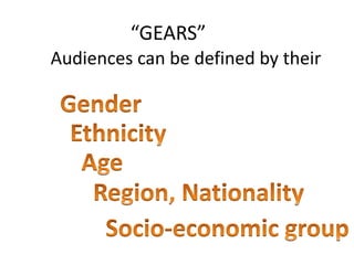 Audiences can be defined by their
“GEARS”
 