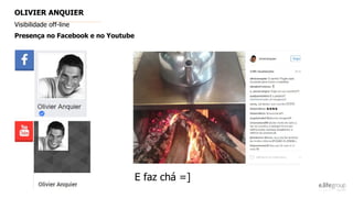 OLIVIER ANQUIER
Visibilidade off-line
Presença no Facebook e no Youtube
E faz chá =]
 