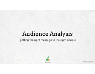 @yourbrandvox 
Audience Analysis 
getting the right message to the right people 
 