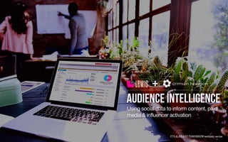 AUDIENCE INTELLIGENCE
+
Using social data to inform content, paid
media & influencer activation
 