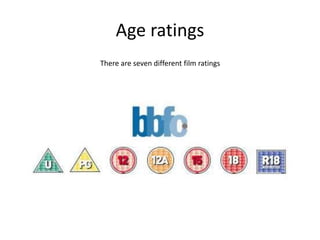 Age ratings
There are seven different film ratings

 