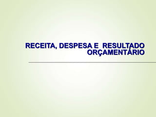 RECEITA, DESPESA E RESULTADO
ORÇAMENTÁRIO
 