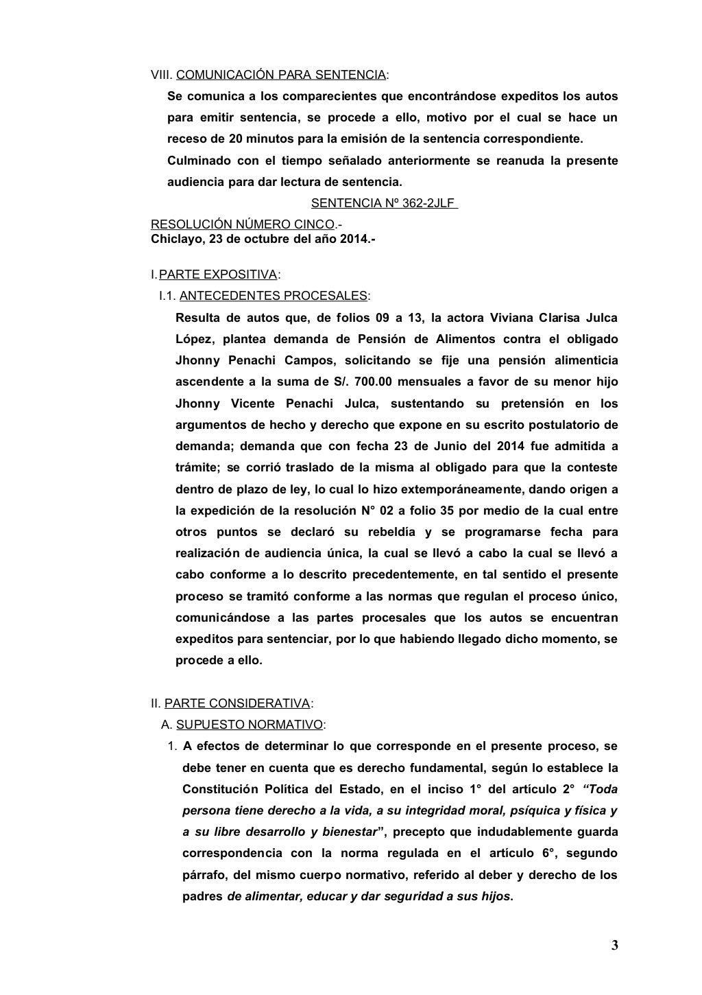 Audiencia y sentencia juicio de alimentos