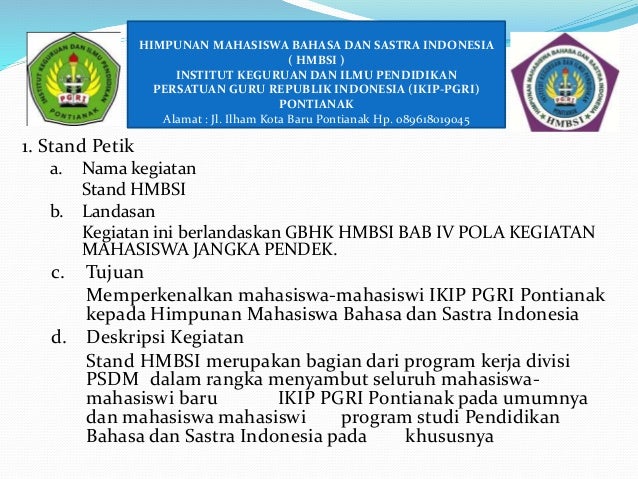 Program kerja Himpunan Mahasiswa Bahasa dan sastra Indonesia Periode