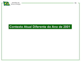 Ministério de
Minas e Energia
Contexto Atual Diferente do Ano de 2001
11
 