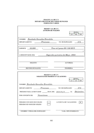  
                                        




            IMAGEN, S.A DE C.V.
    DEPARTAMENTO DE RECURSOS HUMANOS
            FORMATOS VARIOS




                  162 

 
 
