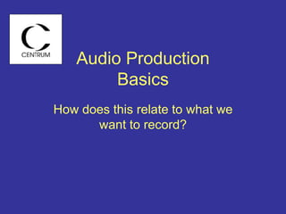 Audio Production
Basics
How does this relate to what we
want to record?
 