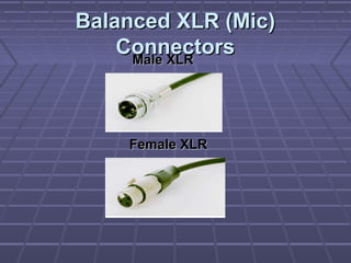Balanced XLR (Mic)Balanced XLR (Mic)
ConnectorsConnectors
Male XLRMale XLR
Female XLRFemale XLR
 