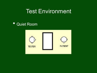 • Quiet Room
Test Environment
 