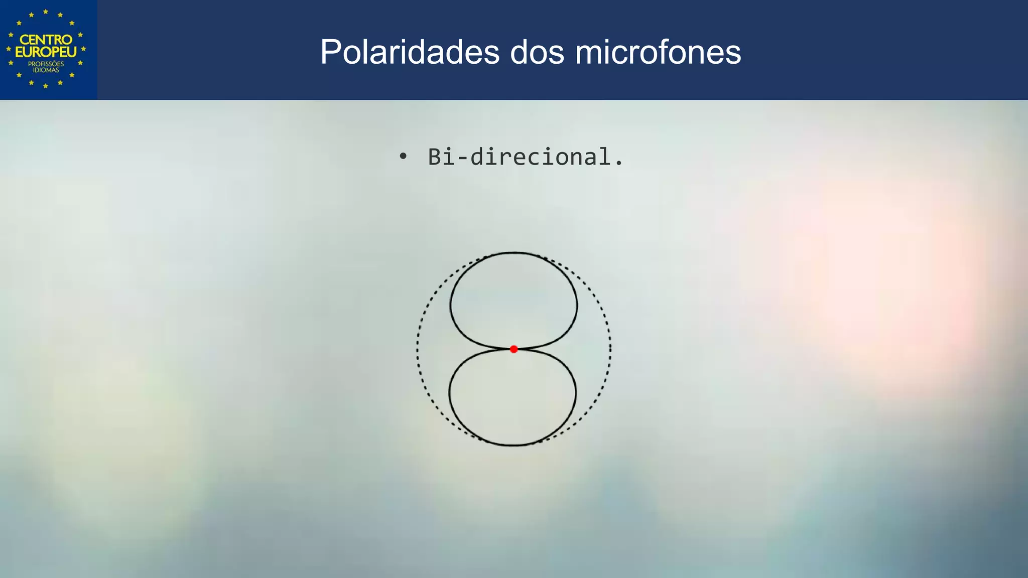 • Bi-direcional.
Polaridades dos microfones
 