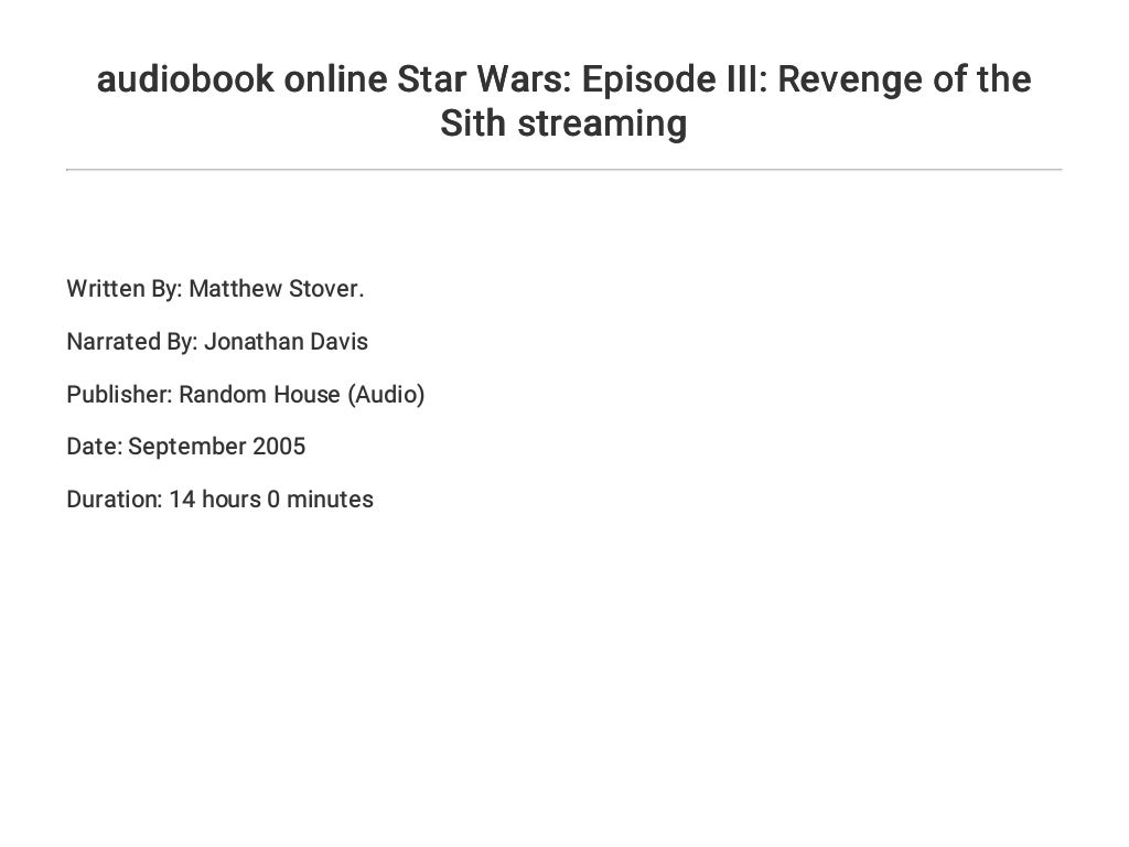 audiobook online Star Wars Episode III Revenge of the Sith streaming audiobook online Star Wars Episode III Revenge of the Sith streaming