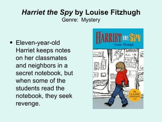 Harriet the Spy  by Louise Fitzhugh Genre:  Mystery ,[object Object]